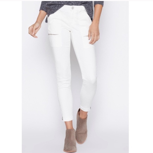 Joie Denim - Joie Park Skinny Zipper Cuff White Jeans Moto